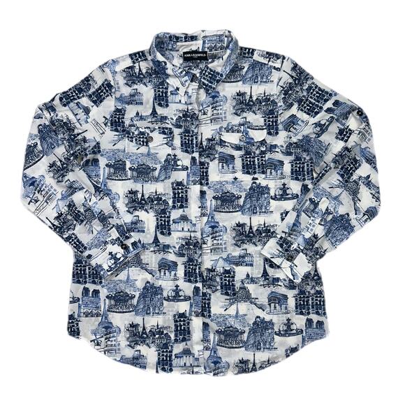 Karl Lagerfeld Paris Scenes Button Up Shirt Women Blue/White Size Large - Picture 1 of 10